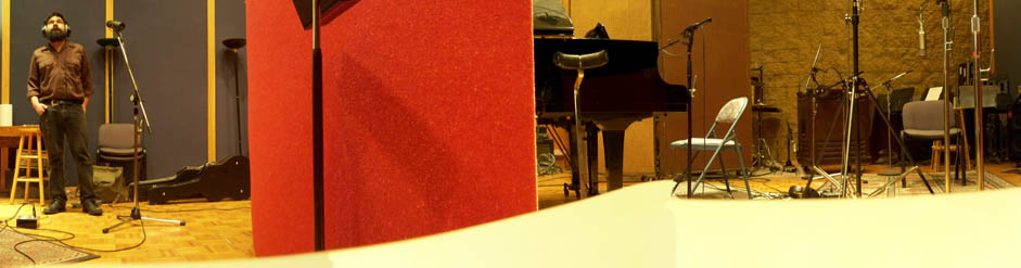 image of nic garcia recording in the studio